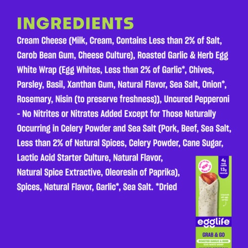egglife GRAB & GO Roasted Garlic & Herb, Uncured Pepperoni & Cream Cheese Perspective: bottom