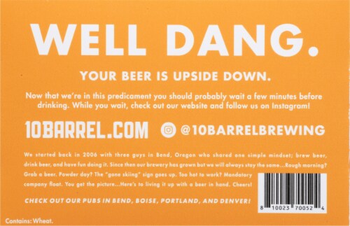 10 Barrel Brewing Club Tread Mandarin IPA Beer Perspective: bottom