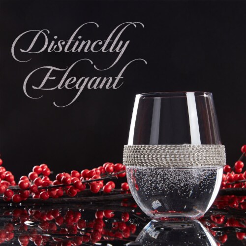 Berkware Stemless Wine Glasses with Silver Rhinestone Design, Set