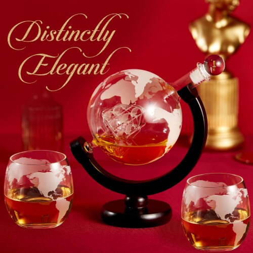 Aisle26 Globe Etched Whiskey Decanter With Interior Hand-Crafted Glass ...