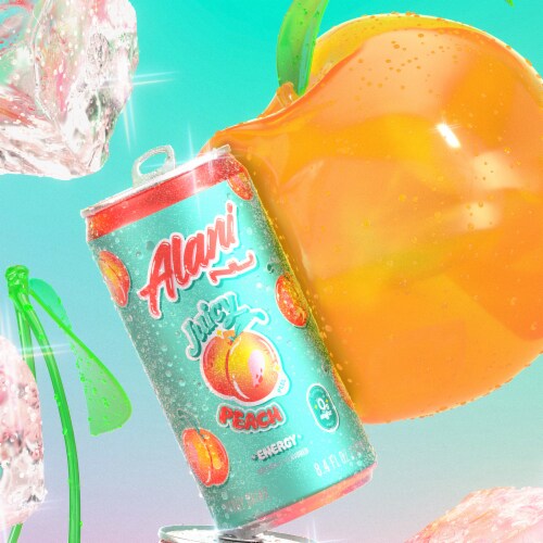 Alani Nu Mini Juicy Peach Sugar Free Energy Drink Can Perspective: bottom