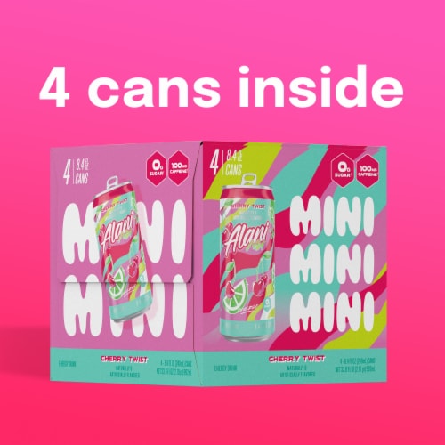 Alani Nu Energy Drink Mini Cherry Twist 8.4oz 4pk Perspective: bottom