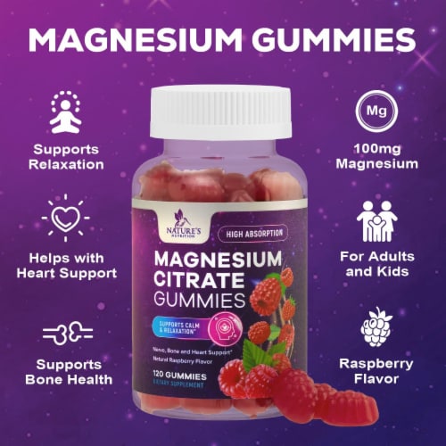 Magnesium Gummies - High Absorption Magnesium Citrate Gummy for Adults & Kids - 120 Gummies Perspective: bottom