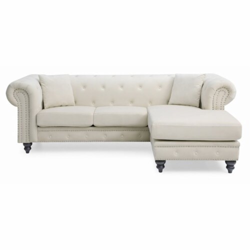 Glory Furniture Nola Velvet Sofa Chaise in Ivory Perspective: bottom