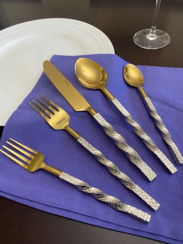 Vibhsa Designer Gold Flatware 5 Piece Place Setting Twisted Perspective: bottom