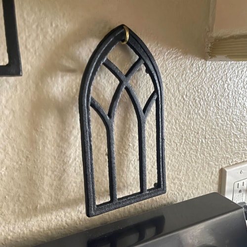 Set of 3 Black Cast Iron Gothic Cathedral Window Design Kitchen Trivets Perspective: bottom
