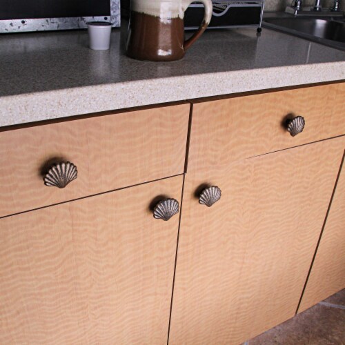 Set of 6 Gold Cast Iron Scallop Sea Shell Drawer Pulls Nautical Cabinet Knobs - Gold Perspective: bottom
