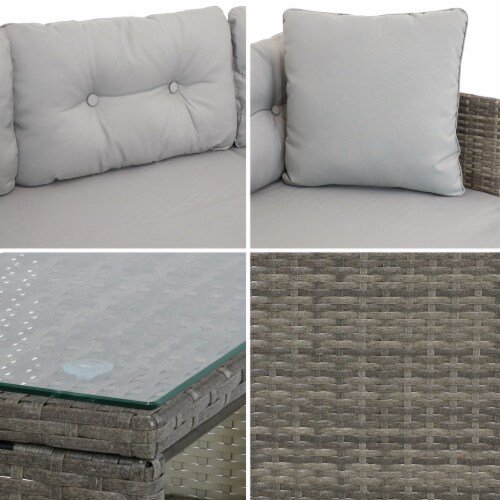Sunnydaze Longford Rattan Patio Low-Back Chaise Sectional Set - Stone Gray Perspective: bottom