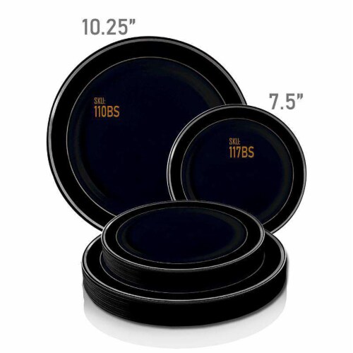 10.25  Black with Silver Edge Rim Plastic Dinner Plates (120 Plates) Perspective: bottom