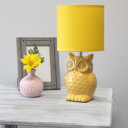 12.8 Tall Ceramic Owl Bedside Table Desk Lamp With Matching Fabric Shade For Home Decor 1 unit Gerbes Super Markets