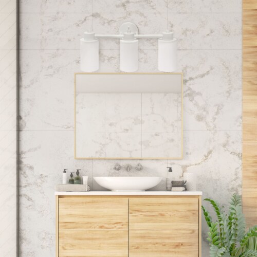 Lalia Home Essentix Contemporary Three Light Metal and Opaque White Glass Shade Vanity Upl Perspective: bottom