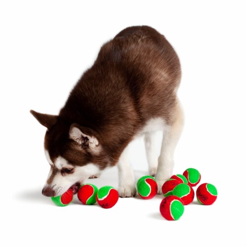 Midlee Candy Cane Tennis Balls Dog 1.5 Balls with Squeaker- Set of 6 Perspective: bottom