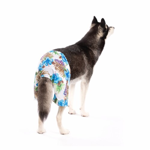 Midlee Blue Hibiscus Hawaiian Dog Board Shorts (XXX-Large) Perspective: bottom