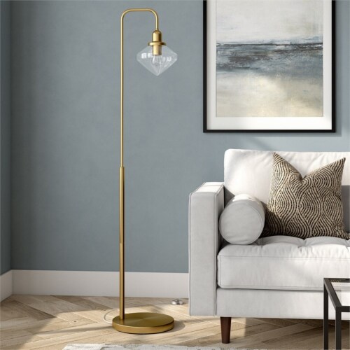 Henn&Hart 12  Brass Finish Metal/Glass Floor Lamp Perspective: bottom