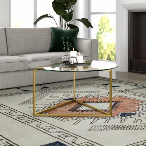 Henn Hart Brass Round Coffee Table with Glass Top 1 Ralphs