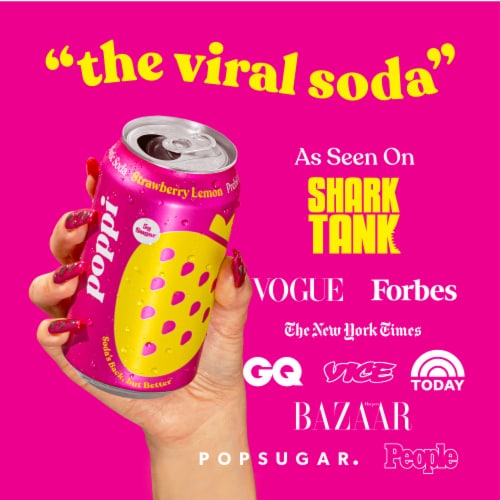 Poppi Strawberry Lemon Prebiotic Soda Cans Perspective: bottom