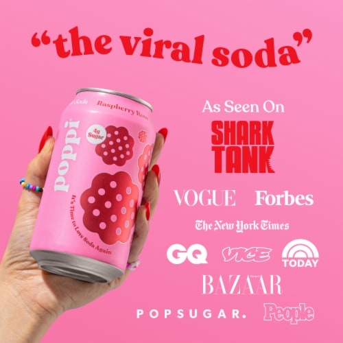 Poppi Raspberry Rose Prebiotic Soda Cans Perspective: bottom