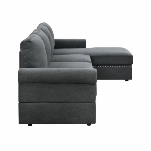Oadeer Home 106  L-Shaped Fabric Upholstered Modular Sofa with Chaise in Gray Perspective: bottom