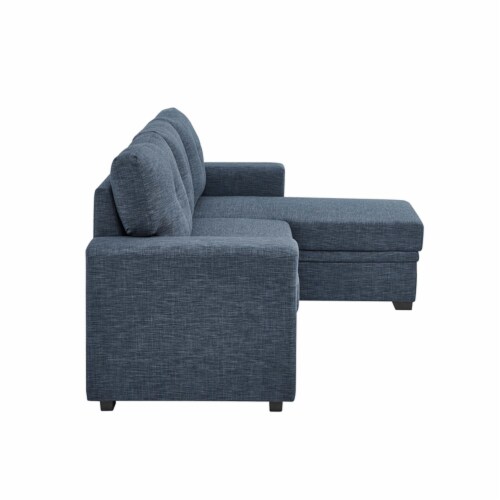Oadeer Home 88.5  Pull-out Bed Sofa & Chaise in Blue Perspective: bottom