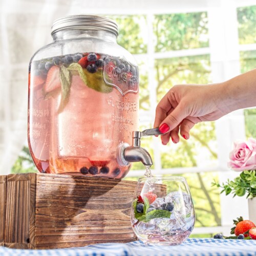 1 Gallon, Mason Jar Beverage Dispenser with Stand, Lid - Leak Free