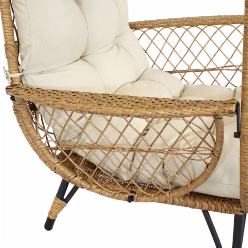 Sunnydaze Shaded Comfort Wicker Outdoor Basket Chair with Cushion - Beige Perspective: bottom