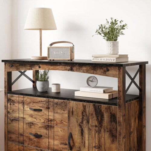 Bestier Buffet Hallway & Living Room Storage Cabinet w/ 3 Drawers, Rustic Brown Perspective: bottom