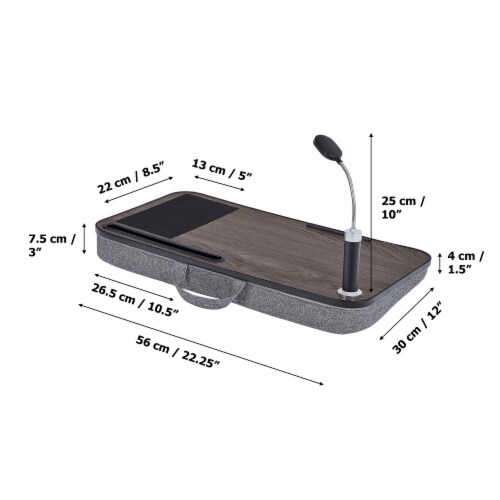 Teamson Home Trapezi Lap Desk with LED Light, Mouse Pad and Slot, Brown/Gray Perspective: bottom