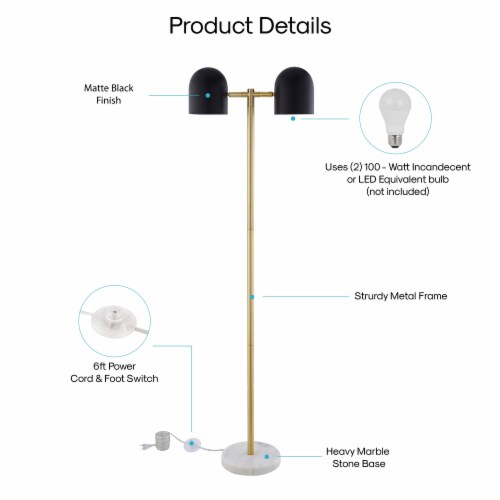 Inspired Home Jonael Floor Lamp 6Ft Power Cord Foot Switch 2 