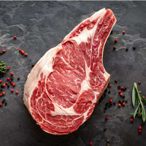 FeedingU Kosher Bone-In Ribeye Steak, 4 Steaks, 1-1.5 lbs per Steak. Trimmed, Sealed, Perspective: bottom