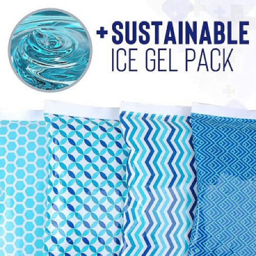 Thrive 4 Pack Small Reusable Ice Packs for Lunch Box or Cooler, Long Lasting, BPA Free, Blue & Green Geometric