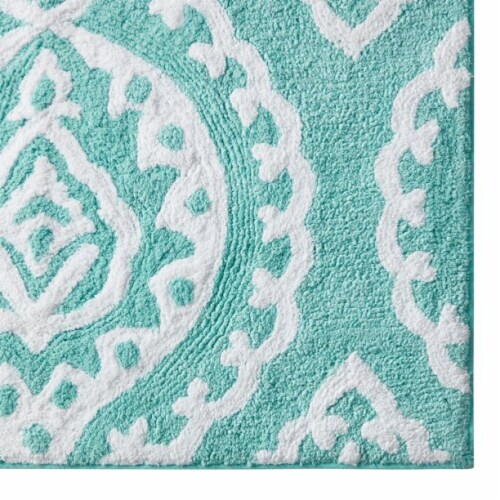 Kate Aurora 100% Cottoned Non Slip Bath Rug - 20 in. W x 32 in. L - Aqua Perspective: bottom