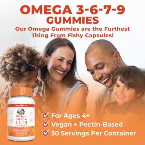 MaryRuth's® Sugar Free Omega 3-6-7-9 Peach Mango Apricot Flavored Gummies Perspective: bottom