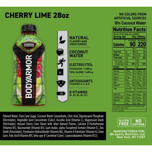 BODYARMOR SuperDrink Cherry Lime Electrolyte Drink Bottle Perspective: bottom