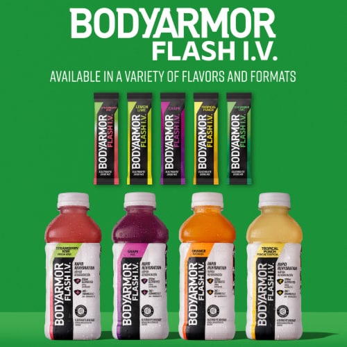 BodyArmor Flash IV Zero Sugar Electrolyte Strawberry Kiwi Drink Mix Packets Perspective: bottom
