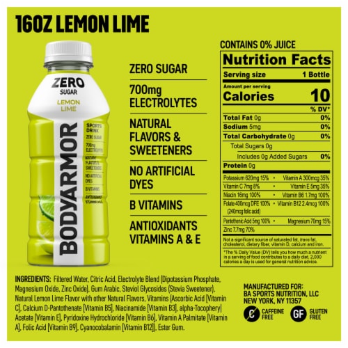BODYARMOR® Lemon Lime Zero Sugar Sports Drink Bottle Perspective: bottom