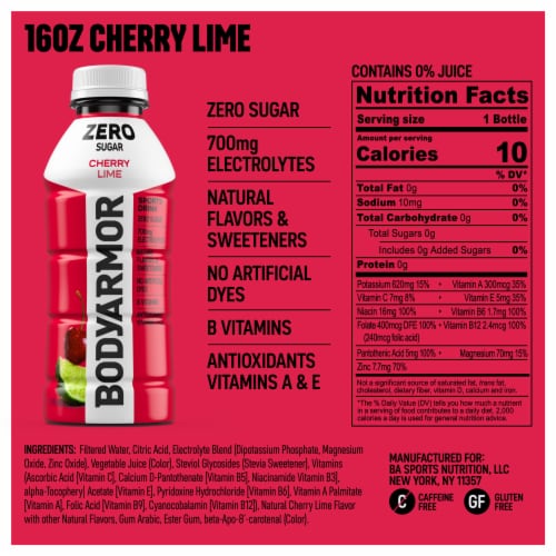BODYARMOR® Cherry Lime Zero Sugar Sports Drink Bottle Perspective: bottom