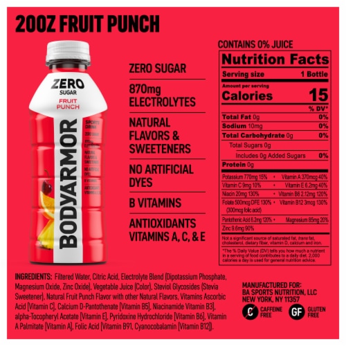BODYARMOR® Fruit Punch Zero Sugar Sports Drink Bottles Perspective: bottom