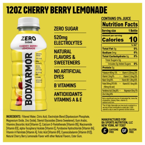 BODYARMOR® Cherry Berry Lemonade Zero Sugar Sports Drink Bottles Perspective: bottom