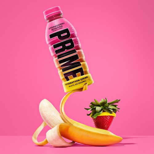 Prime Hydration Strawberry Banana Sports Drink Bottle Perspective: bottom