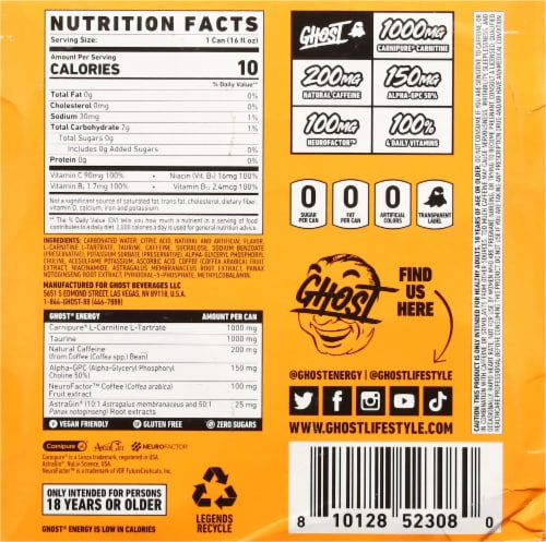 Ghost Zero Sugar Orange Cream Energy Drink Multipack Cans Perspective: bottom