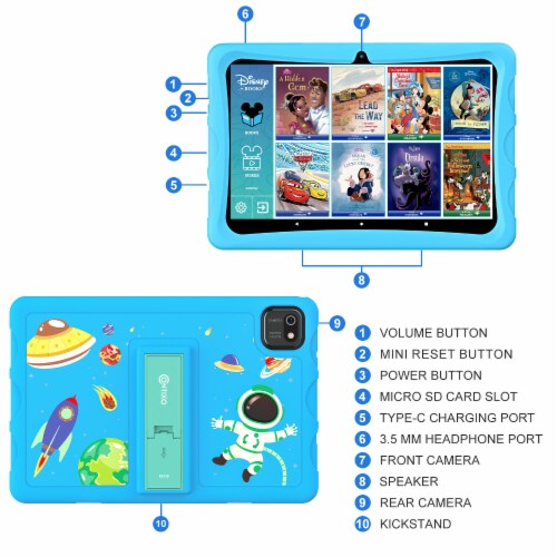 Contixo K103B 10 Android Kids Tablet 64GB, 80Disney Storybooks, Kid