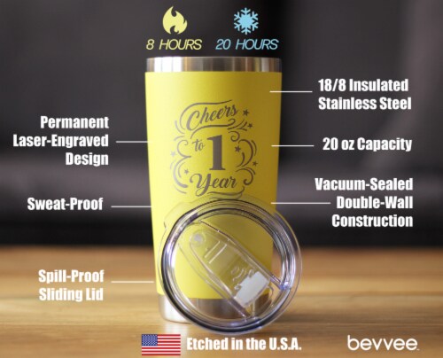 Bevvee™ Cheers 1 Year - Insulated Coffee Tumbler - 1st Anniversary Gifts - Yellow, 20 oz Perspective: bottom