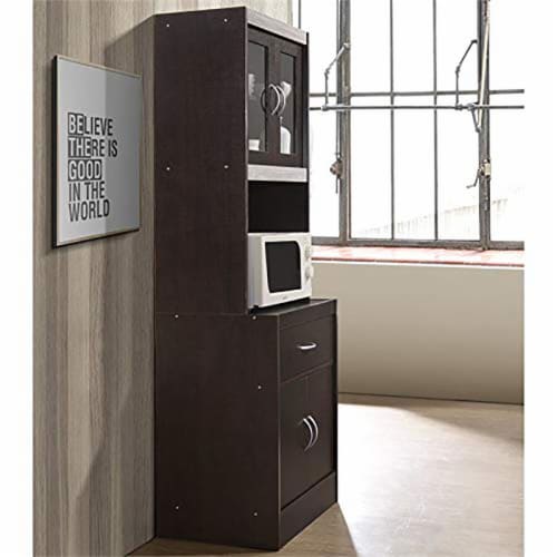 Hodedah Import 70  Tall Top/Bottom Enclosed Kitchen Cabinet w/ Drawer, Chocolate Perspective: bottom