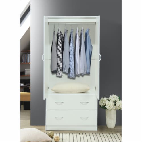 Hodedah 2-Door Armoire with 2-Drawers and Clothing Rod plus Mirror in  White, 1 - Kroger