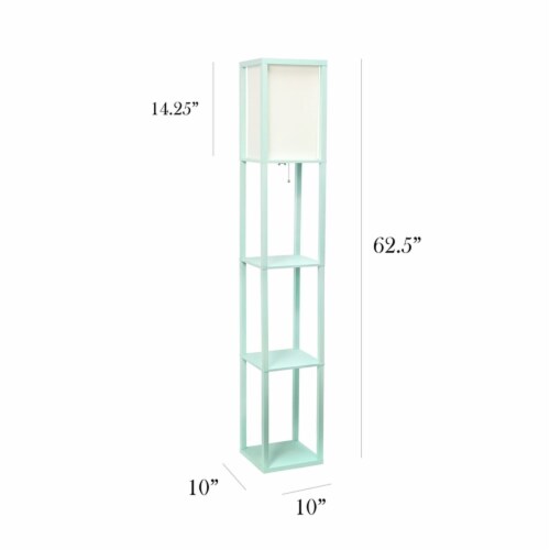 Simple Designs Wood Etagere Shelving Floor Lamp in Aqua Blue with Cream Shade Perspective: bottom