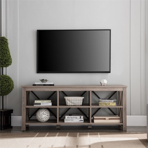 Henn&Hart 58  Gray Oak/Metal TV Stand Perspective: bottom