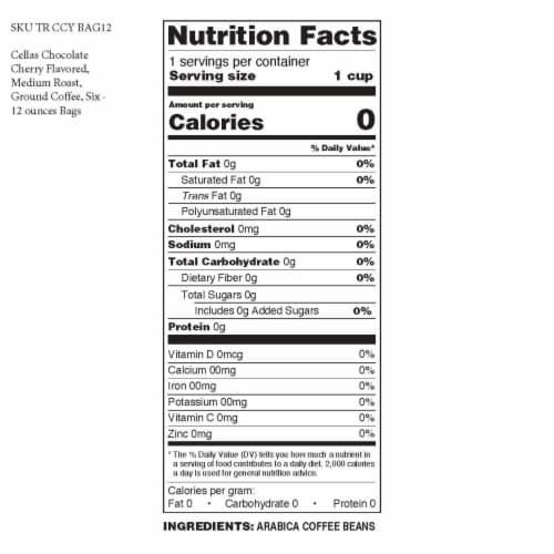 Cellas Chocolate Cherry Flavored, Medium Roast, Ground Coffee, Six - 12 ounces Bags Perspective: bottom