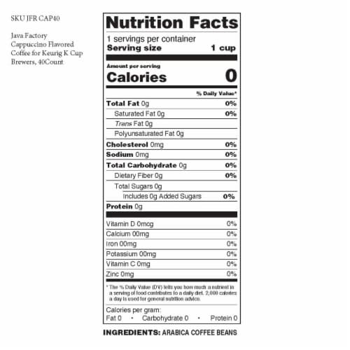 Java Factory Cappuccino Flavored Coffee for Keurig K Cup Brewers, 40Count Perspective: bottom