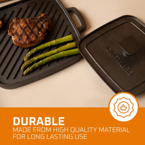 Bruntmor 10  x 10  2-in-1 Reversible Cast Iron Grill Pan w/ Grip Handle & Press Perspective: bottom