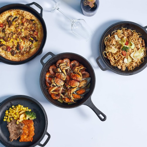 Bruntmor 6 Pcs Pre-Seasoned Cast Iron Cooking Set | Dutch Oven, Skillets & Grill Pan Perspective: bottom